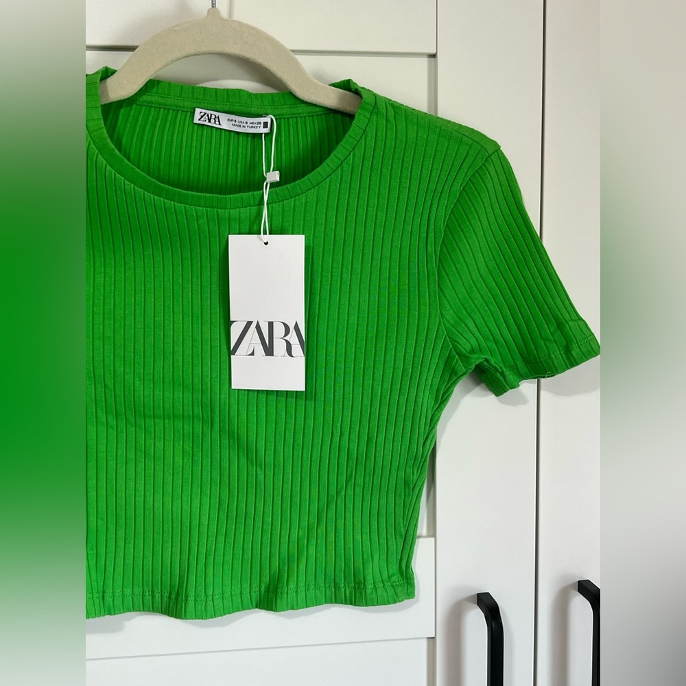 NWT Zara Green Ribbed Cropped Tshirt - Picture 6 of 9
